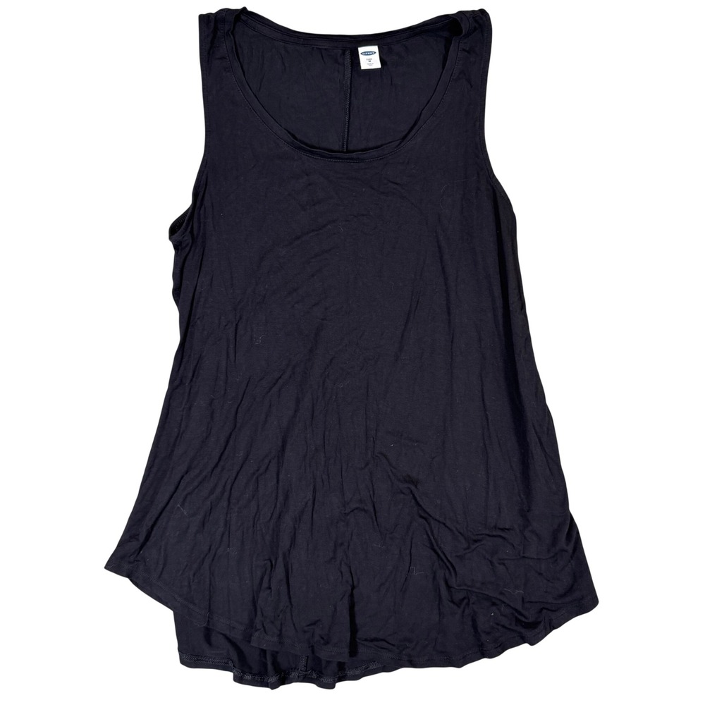 Old Navy Luxe Tank Top Womens Medium Black Sleeveless Scoop Neck Flowy Jersey